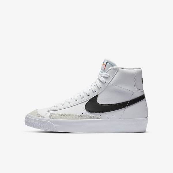 Nike Blazer Mid 77 Older Kids\' Sneakers White / Orange / Black | NK639PSB