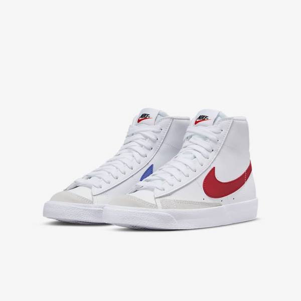 Nike Blazer Mid 77 Older Kids' Sneakers White / Blue / Black / Red | NK758OXY