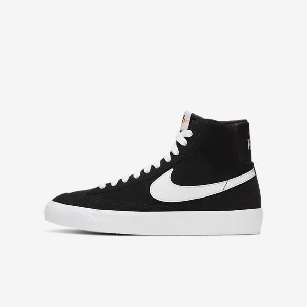 Nike Blazer Mid 77 Suede Older Kids\' Sneakers Black / Orange / White | NK721AKF