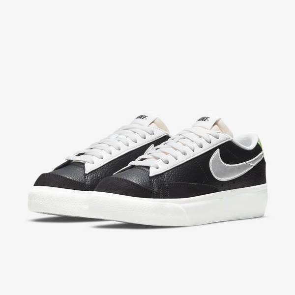 Nike Blazer Platform Women's Sneakers Black / White / Green / Metal Silver | NK015QDB