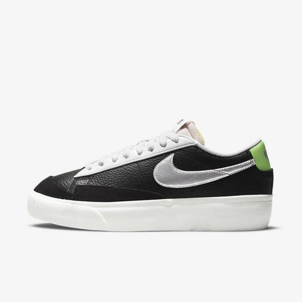 Nike Blazer Platform Women\'s Sneakers Black / White / Green / Metal Silver | NK015QDB