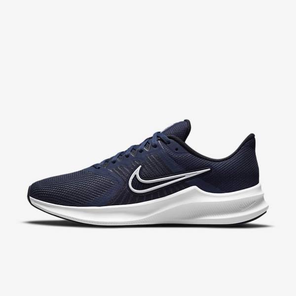 Nike Downshifter 11 Road Men\'s Running Shoes Navy / Dark Obsidian / White | NK547IWF