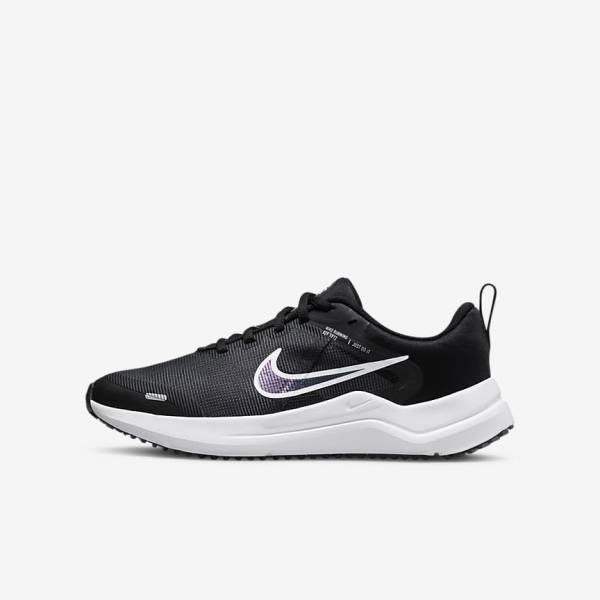 Nike Downshifter 12 Older Road Kids\' Running Shoes Black / Dark Grey / White | NK751VAG