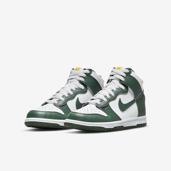 Nike Dunk High Older Kids' Basketball Shoes Green / Gold / White | NK089YZN