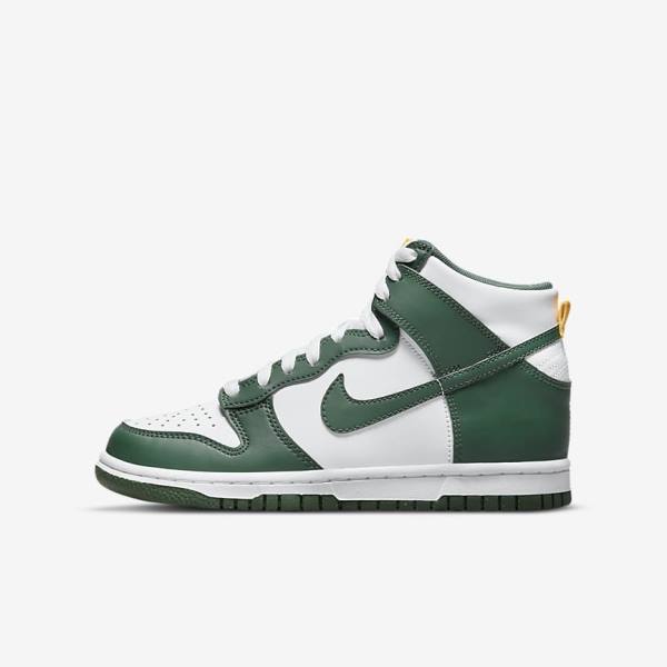 Nike Dunk High Older Kids\' Basketball Shoes Green / Gold / White | NK089YZN