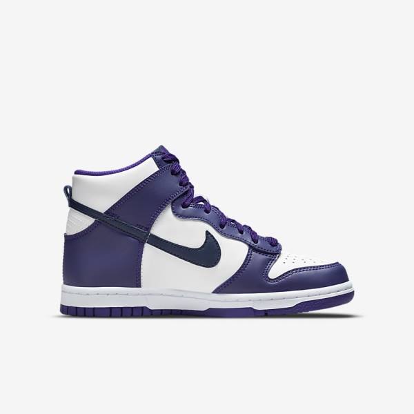 Nike Dunk High Older Kids' Sneakers White / Purple / Navy | NK564RJW