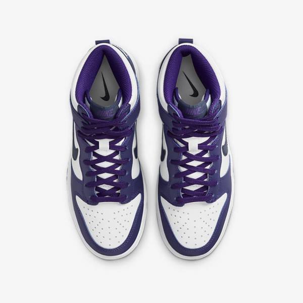 Nike Dunk High Older Kids' Sneakers White / Purple / Navy | NK564RJW