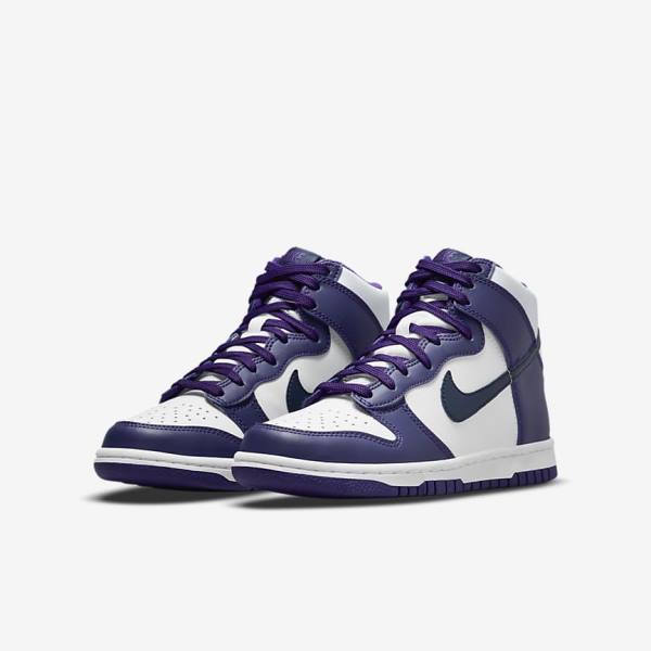 Nike Dunk High Older Kids' Sneakers White / Purple / Navy | NK564RJW