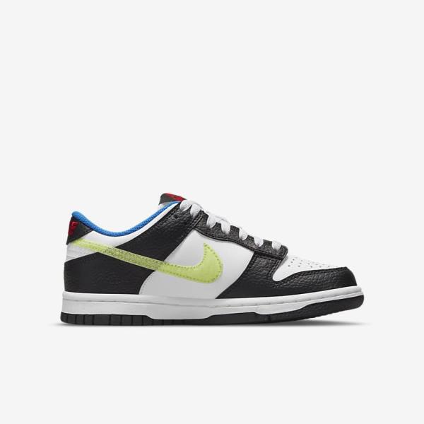 Nike Dunk Low Older Kids' Sneakers White / Black / Blue / Light Lemon | NK179CWM