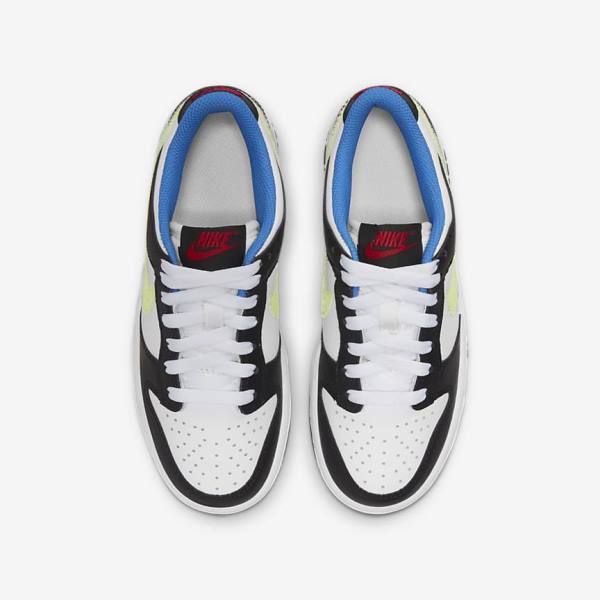 Nike Dunk Low Older Kids' Sneakers White / Black / Blue / Light Lemon | NK179CWM