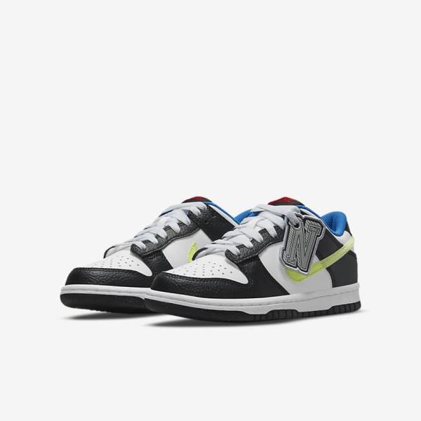 Nike Dunk Low Older Kids' Sneakers White / Black / Blue / Light Lemon | NK179CWM