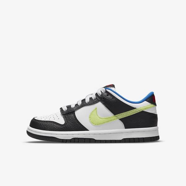 Nike Dunk Low Older Kids\' Sneakers White / Black / Blue / Light Lemon | NK179CWM