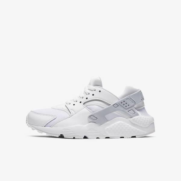 Nike Huarache Run Older Kids\' Sneakers White / Platinum / White | NK183BTX