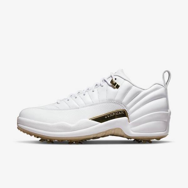 Nike Jordan XII G Men\'s Golf Shoes White / Metal Gold / White | NK851ZSU