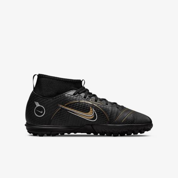 Nike Jr. Mercurial Superfly 8 Academy TF Older Turf Kids' Football Shoes Black / Metal Silver / Grey / Metal Gold | NK139BJV