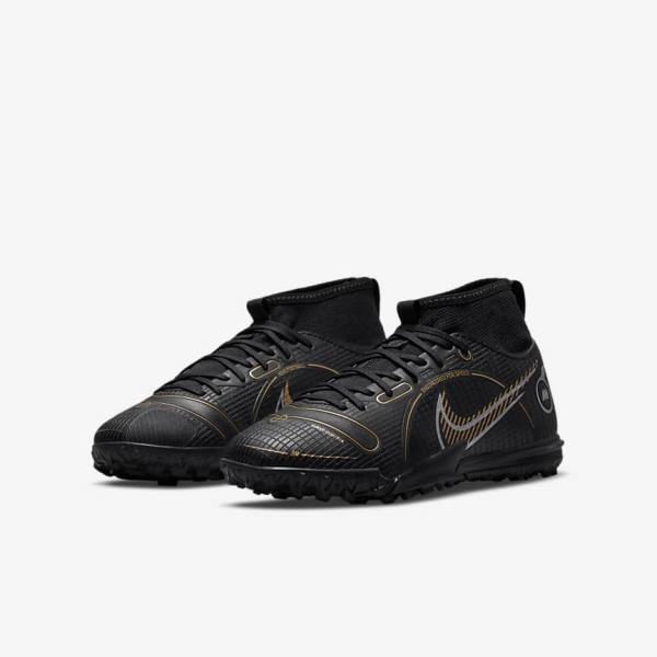 Nike Jr. Mercurial Superfly 8 Academy TF Older Turf Kids' Football Shoes Black / Metal Silver / Grey / Metal Gold | NK139BJV