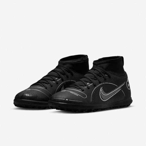 Nike Jr. Mercurial Superfly 8 Club TF Older Turf Kids' Football Shoes Black / Grey / Metal Silver | NK139TSG