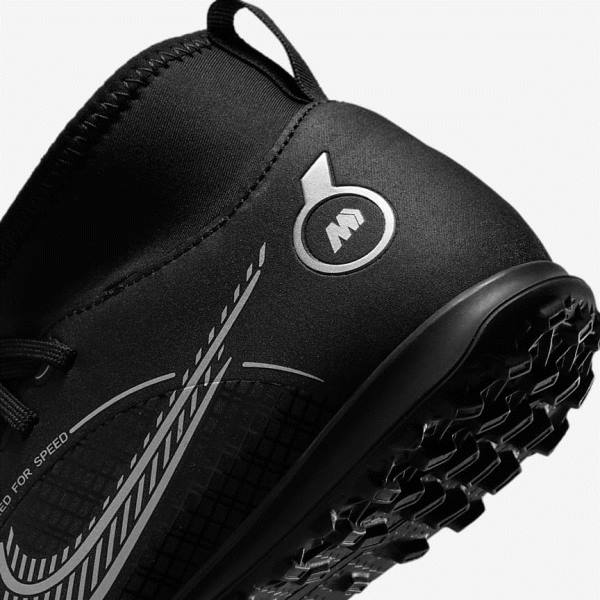 Nike Jr. Mercurial Superfly 8 Club TF Older Turf Kids' Football Shoes Black / Grey / Metal Silver | NK139TSG