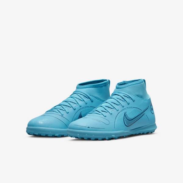 Nike Jr. Mercurial Superfly 8 Club TF Older Turf Kids' Football Shoes Blue / Orange | NK480YPH