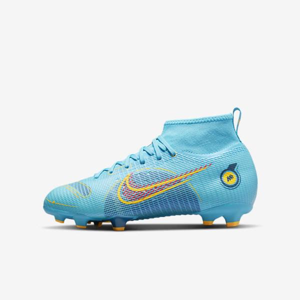 Nike Jr. Mercurial Superfly 8 Pro FG Younger and Older Firm-Grounds Kids\' Football Shoes Blue / Orange | NK502HKL