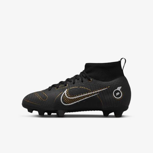 Nike Jr. Mercurial Superfly 8 Pro FG Younger and Older Firm-Grounds Kids\' Football Shoes Black / Metal Silver / Grey / Metal Gold | NK701VKA