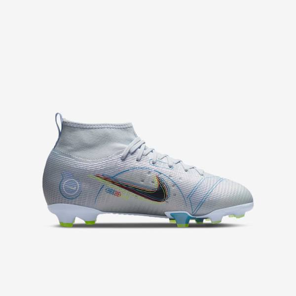 Nike Jr. Mercurial Superfly 8 Pro FG Younger and Older Firm-Grounds Kids' Football Shoes Grey / Light Blue | NK742CTM