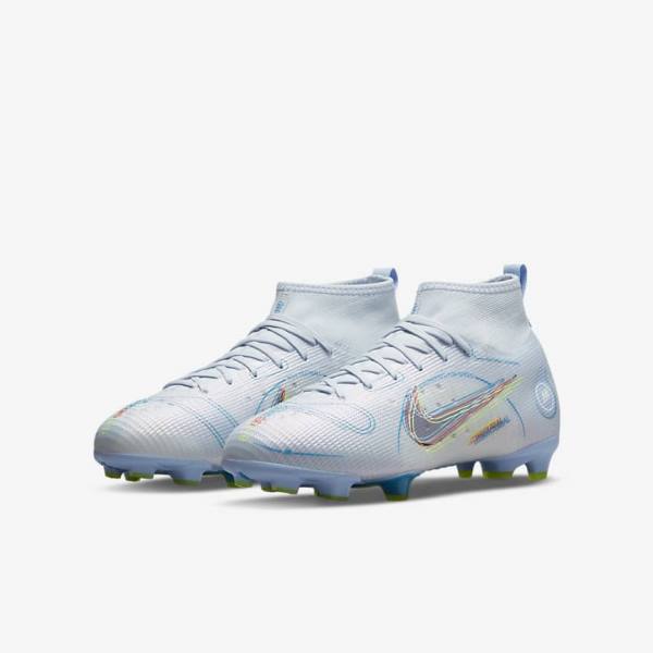 Nike Jr. Mercurial Superfly 8 Pro FG Younger and Older Firm-Grounds Kids' Football Shoes Grey / Light Blue | NK742CTM