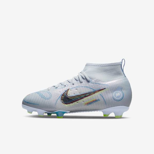 Nike Jr. Mercurial Superfly 8 Pro FG Younger and Older Firm-Grounds Kids\' Football Shoes Grey / Light Blue | NK742CTM