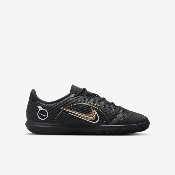 Nike Jr. Mercurial Vapor 14 Academy IC Older Indoor Court Kids' Football Shoes Black / Metal Silver / Grey / Metal Gold | NK981LCH