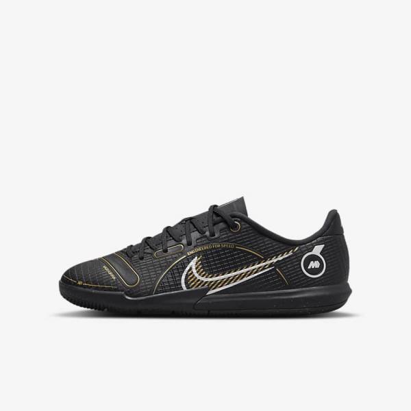 Nike Jr. Mercurial Vapor 14 Academy IC Older Indoor Court Kids\' Football Shoes Black / Metal Silver / Grey / Metal Gold | NK981LCH