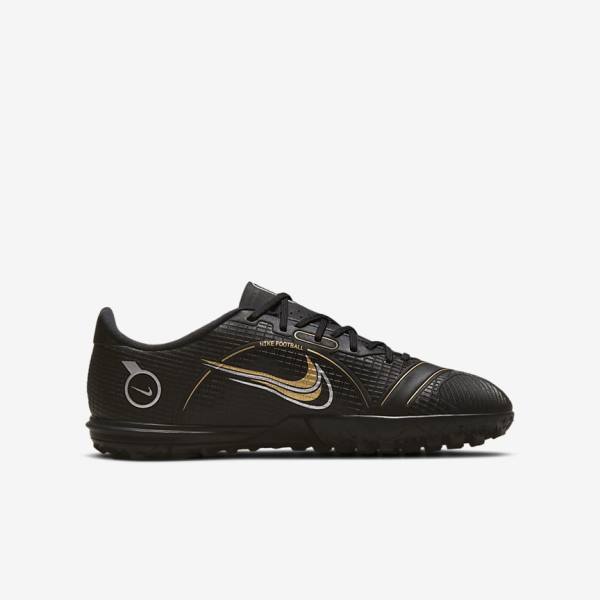 Nike Jr. Mercurial Vapor 14 Academy TF Older Kids Turf Kids' Football Shoes Black / Metal Silver / Grey / Metal Gold | NK915AIS