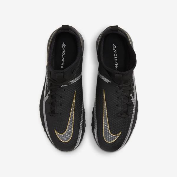 Nike Jr. Phantom GT2 Academy Dynamic Fit TF Older Turf Kids' Football Shoes Black / Metal Gold / Dark Grey / Metal Dark Grey | NK745MNK