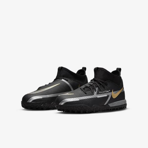 Nike Jr. Phantom GT2 Academy Dynamic Fit TF Older Turf Kids' Football Shoes Black / Metal Gold / Dark Grey / Metal Dark Grey | NK745MNK