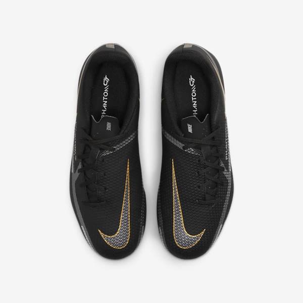 Nike Jr. Phantom GT2 Academy MG Older Multi-Ground Kids' Football Shoes Black / Metal Gold / Dark Grey / Metal Dark Grey | NK204XCP