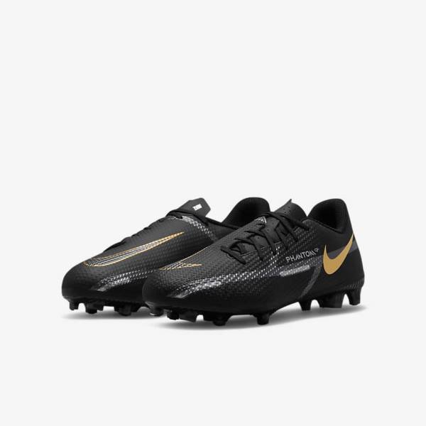 Nike Jr. Phantom GT2 Academy MG Older Multi-Ground Kids' Football Shoes Black / Metal Gold / Dark Grey / Metal Dark Grey | NK204XCP