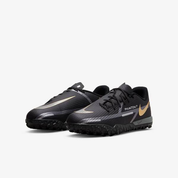 Nike Jr. Phantom GT2 Academy TF Older Turf Kids' Football Shoes Black / Metal Gold / Dark Grey / Metal Dark Grey | NK867CSX