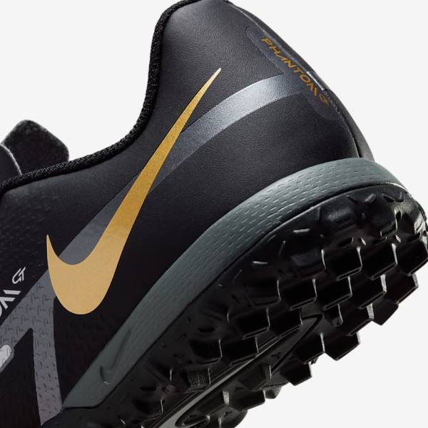 Nike Jr. Phantom GT2 Academy TF Older Turf Kids' Football Shoes Black / Metal Gold / Dark Grey / Metal Dark Grey | NK867CSX