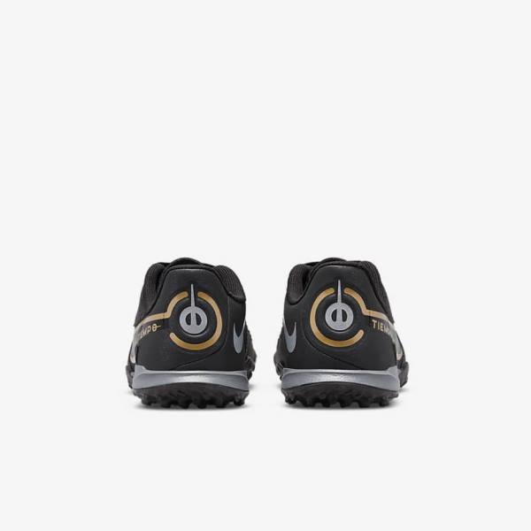 Nike Jr. Tiempo Legend 9 Academy TF Older Turf Kids' Football Shoes Black / Dark Grey / Metal Gold / Black | NK506EMQ