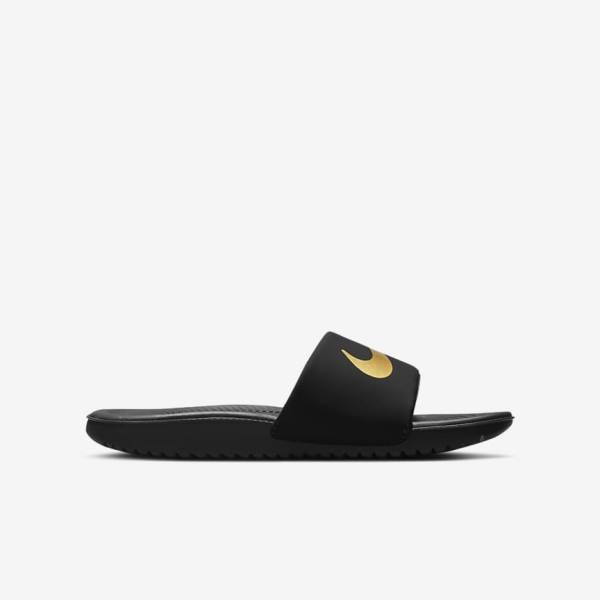 Nike Kawa Older Kids' Slides Black / Metal Gold | NK021NVT