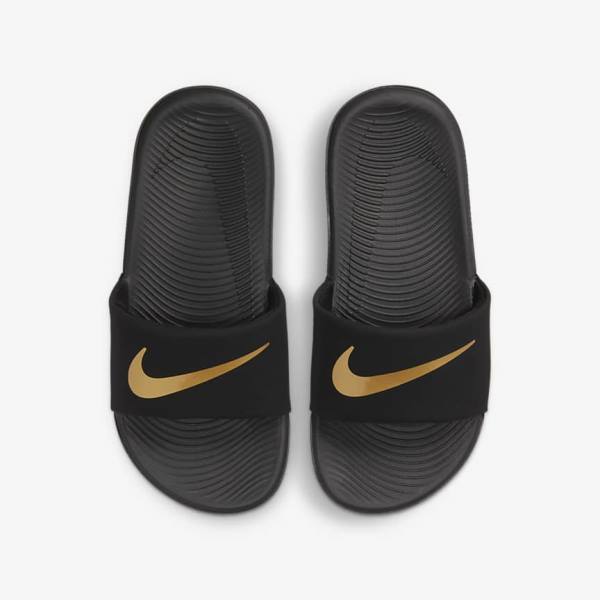 Nike Kawa Older Kids' Slides Black / Metal Gold | NK021NVT