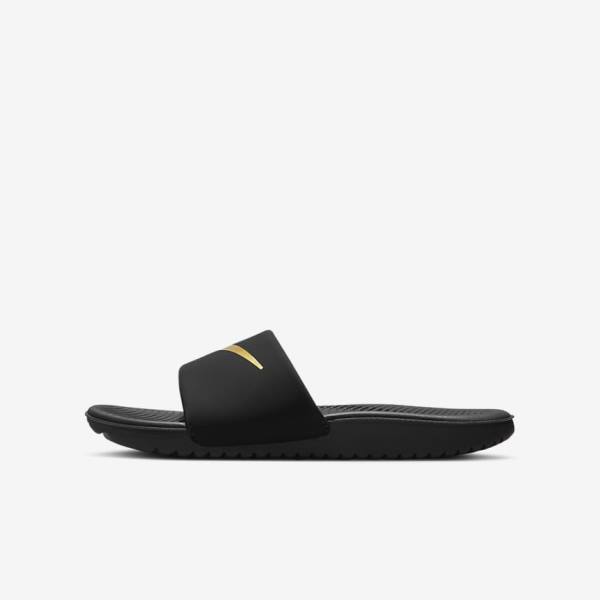 Nike Kawa Older Kids\' Slides Black / Metal Gold | NK021NVT