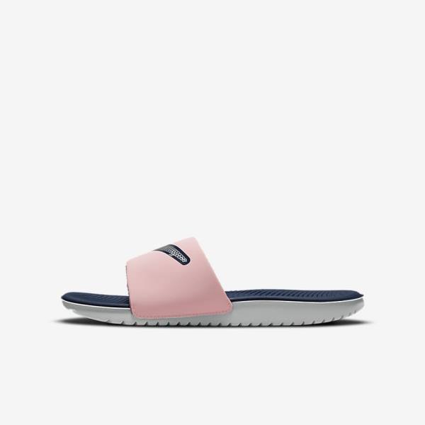 Nike Kawa SE Older Kids\' Slides Pink / Navy / Metal Silver | NK390KYC