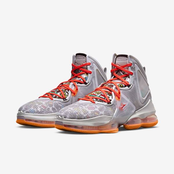 Nike LeBron 19 Men's Basketball Shoes Grey / Orange / Light Red / Green | NK250SAT