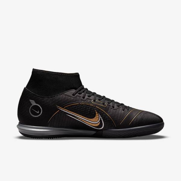 Nike Mercurial Superfly 8 Academy IC Indoor-Court Men's Football Shoes Black / Metal Silver / Grey / Metal Gold | NK280MFO