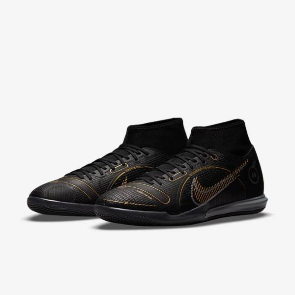 Nike Mercurial Superfly 8 Academy IC Indoor-Court Women's Football Shoes Black / Metal Silver / Grey / Metal Gold | NK817FJG