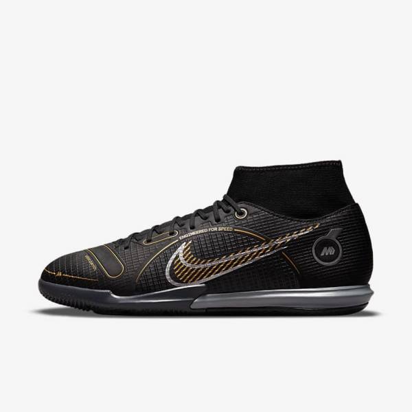 Nike Mercurial Superfly 8 Academy IC Indoor-Court Women\'s Football Shoes Black / Metal Silver / Grey / Metal Gold | NK817FJG