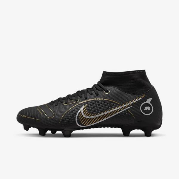 Nike Mercurial Superfly 8 Academy MG Multi-Grounds Men\'s Football Shoes Black / Metal Silver / Grey / Metal Gold | NK591FYP