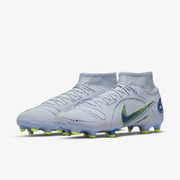 Nike Mercurial Superfly 8 Academy MG Multi-Grounds Men's Football Shoes Grey / Light Blue / Dark Blue | NK609PNQ