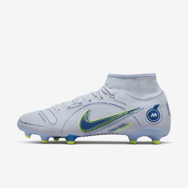 Nike Mercurial Superfly 8 Academy MG Multi-Grounds Men\'s Football Shoes Grey / Light Blue / Dark Blue | NK609PNQ