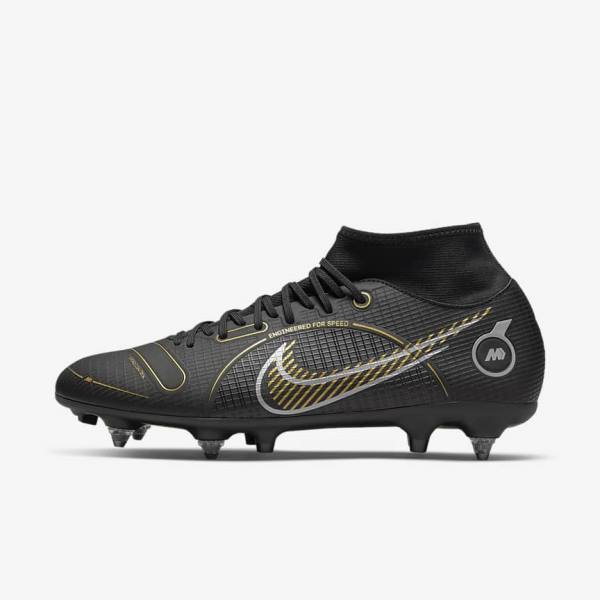 Nike Mercurial Superfly 8 Academy SG-PRO Anti-Clog Traction Soft-Grounds Men\'s Football Shoes Black / Metal Silver / Grey / Metal Gold | NK931AMH